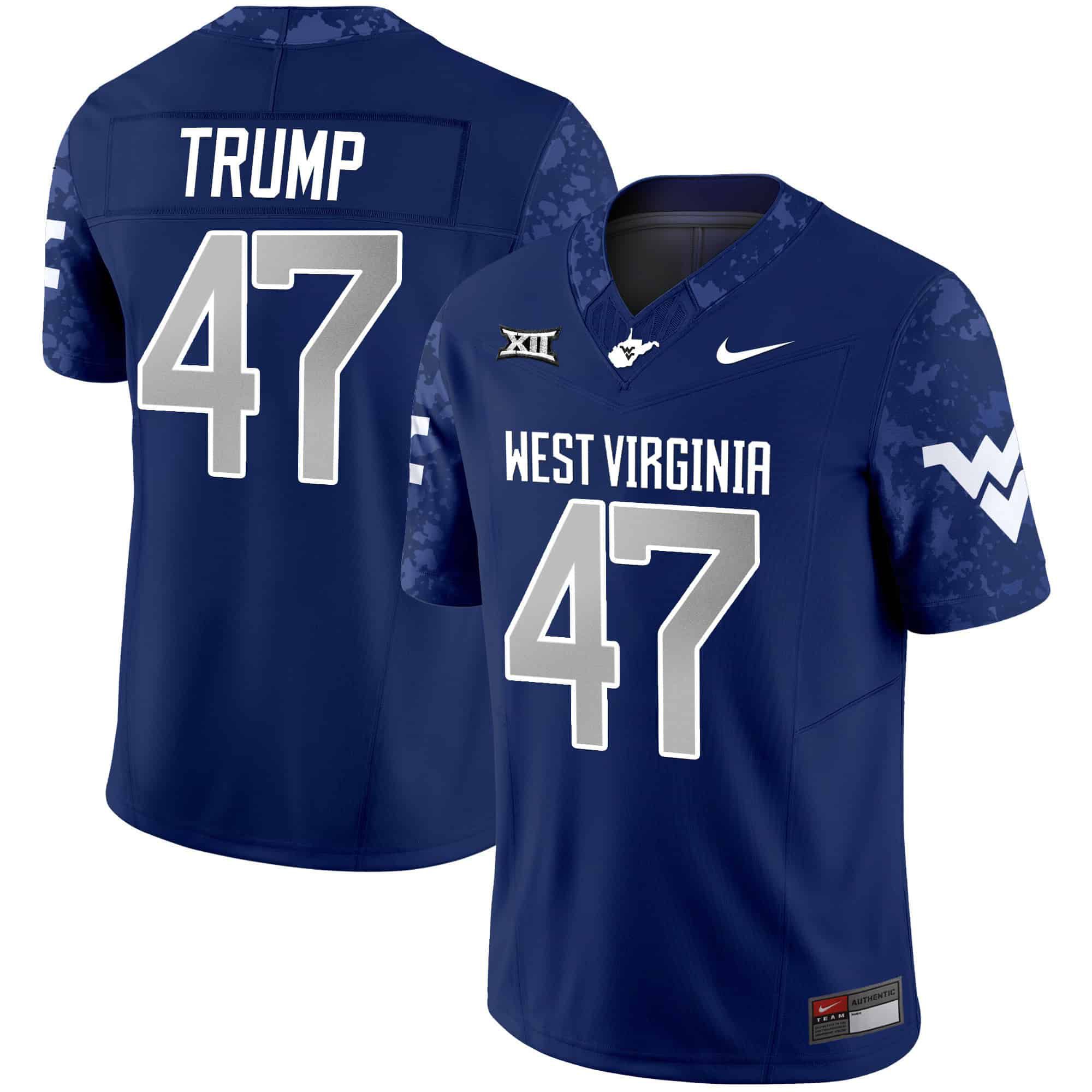 Men West Virginia Mountaineers #47 Trump Blue 2024 Nike Vapor Limited NCAA Jersey